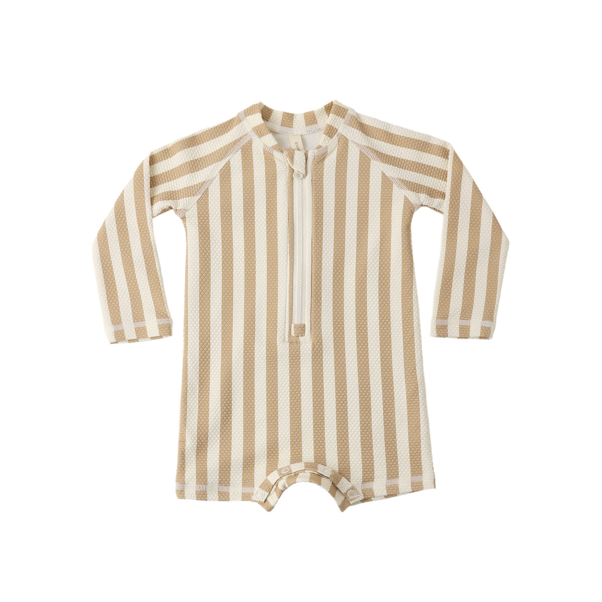 Quincy Mae Long Sleeve One-Piece Rashguard - Retro Latte Stripe