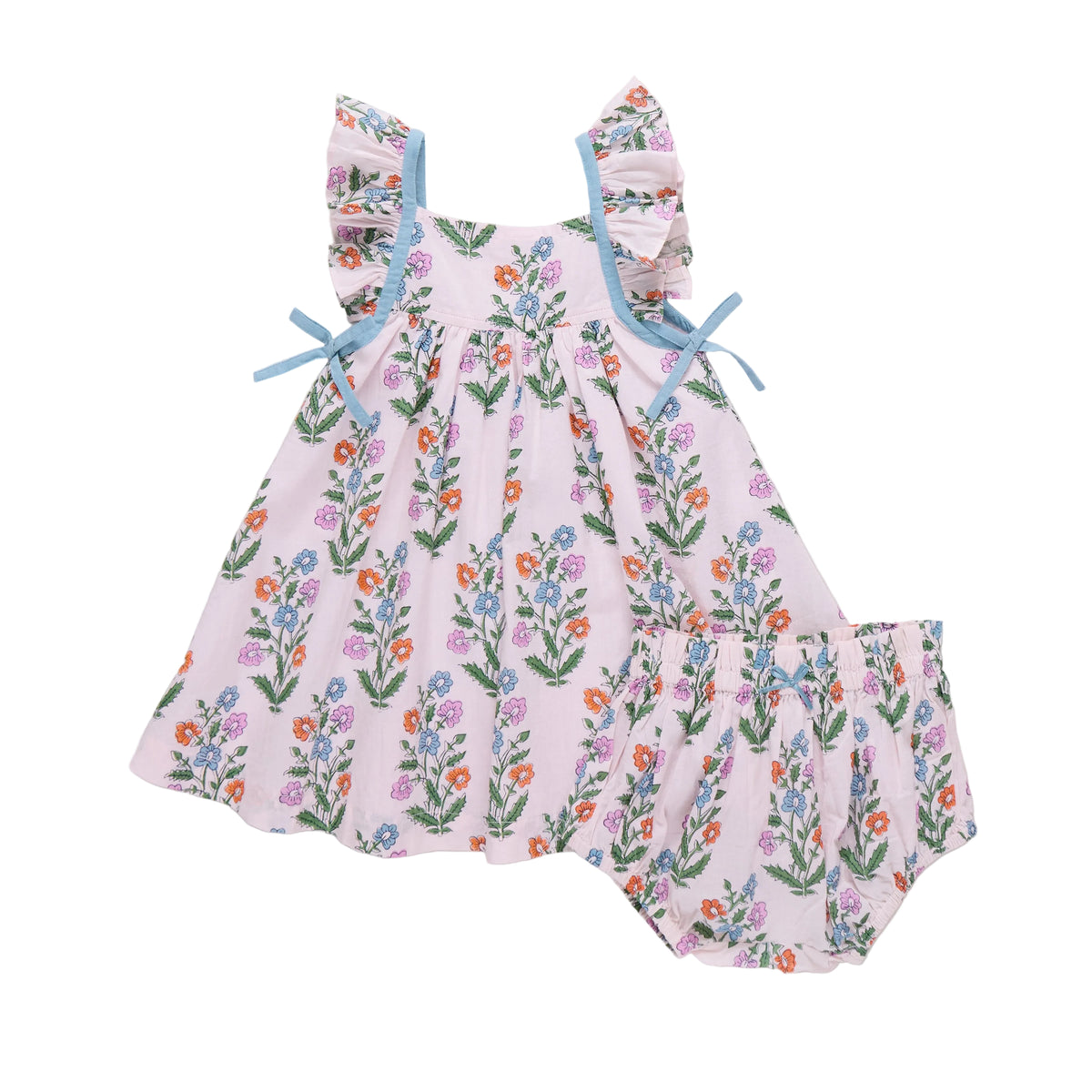 Ailee Dress Set - Pink Dewdrop Block Print