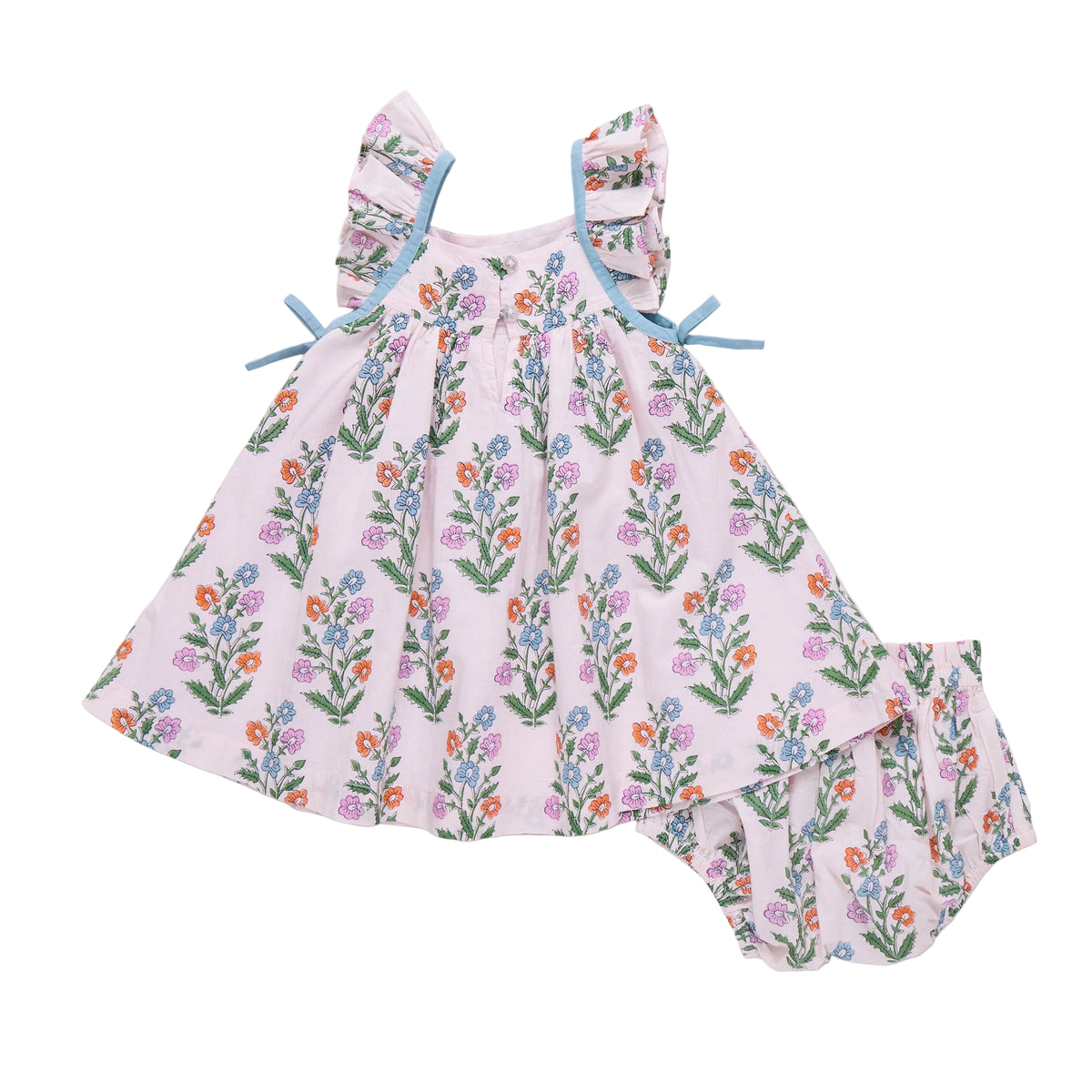 Ailee Dress Set - Pink Dewdrop Block Print  - Back