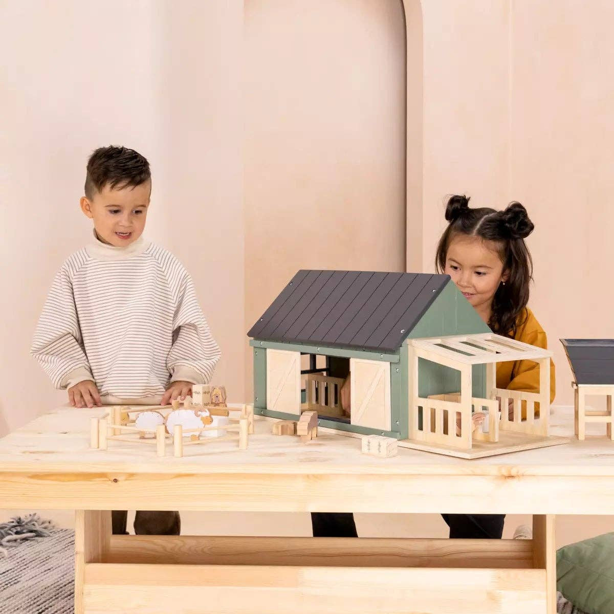 Wooden Farm & Accessories Set - Children playing