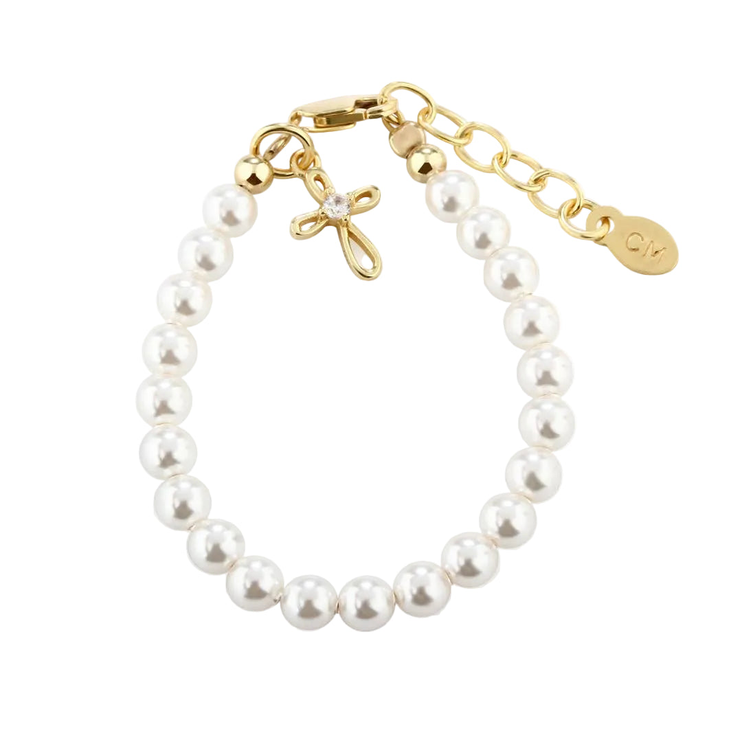 Jayde 14K Gold-Plated Baptism Cross Pearl Child's Bracelet - Soft White