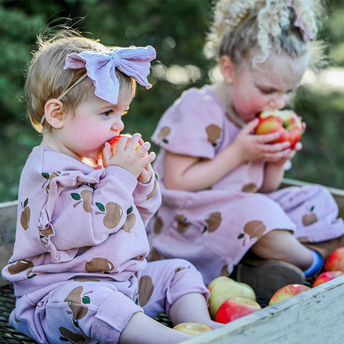 oh baby Millie Slouch Sweatshirt with Rust Apples Print Blush