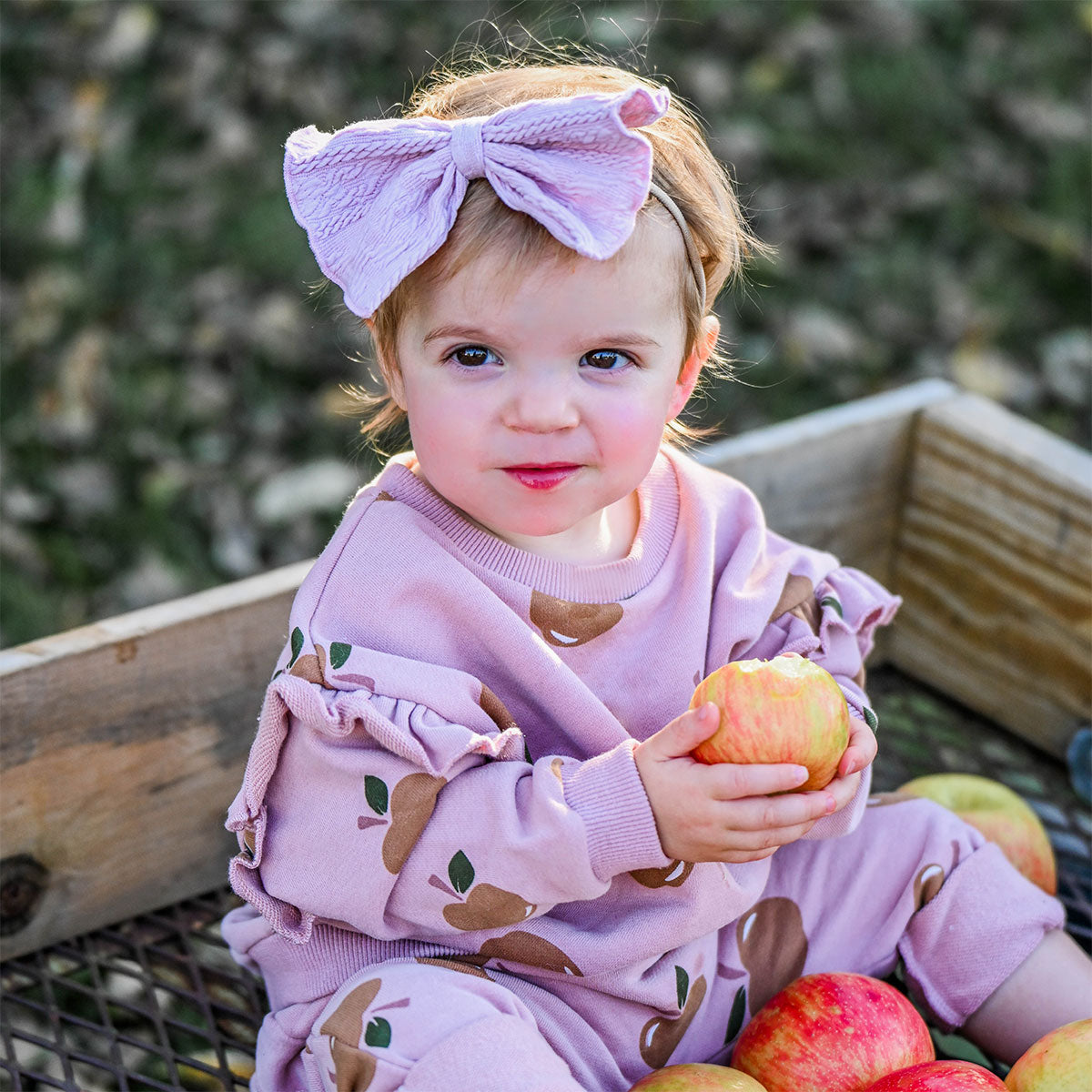 oh baby Millie Slouch Sweatshirt with Rust Apples Print Blush