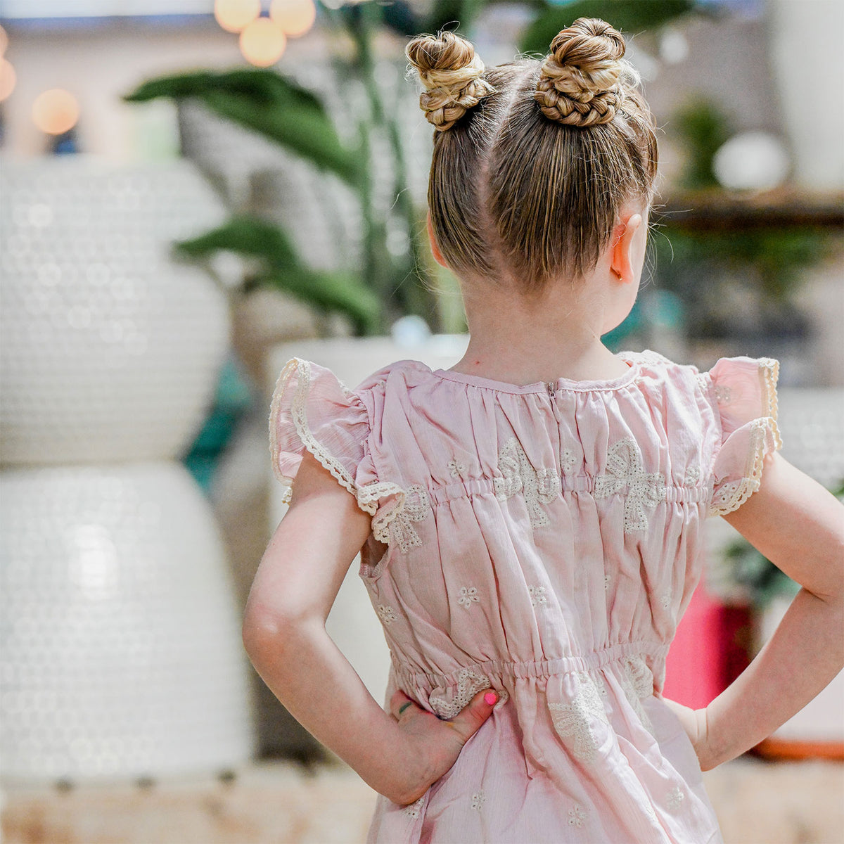 oh baby! April Flutter Sleeve Dress - Embroidery Bows - Dusty Pink - Lifestyle - Back