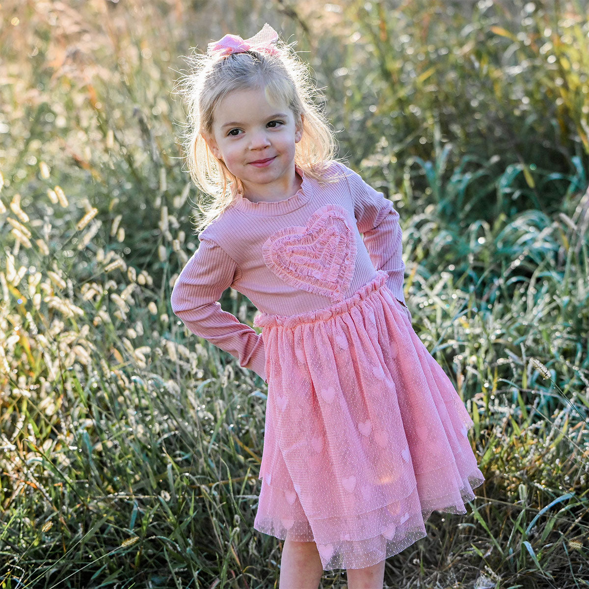 oh baby! Aria Tutu Dress - Triple Ruffle Heart - Blush