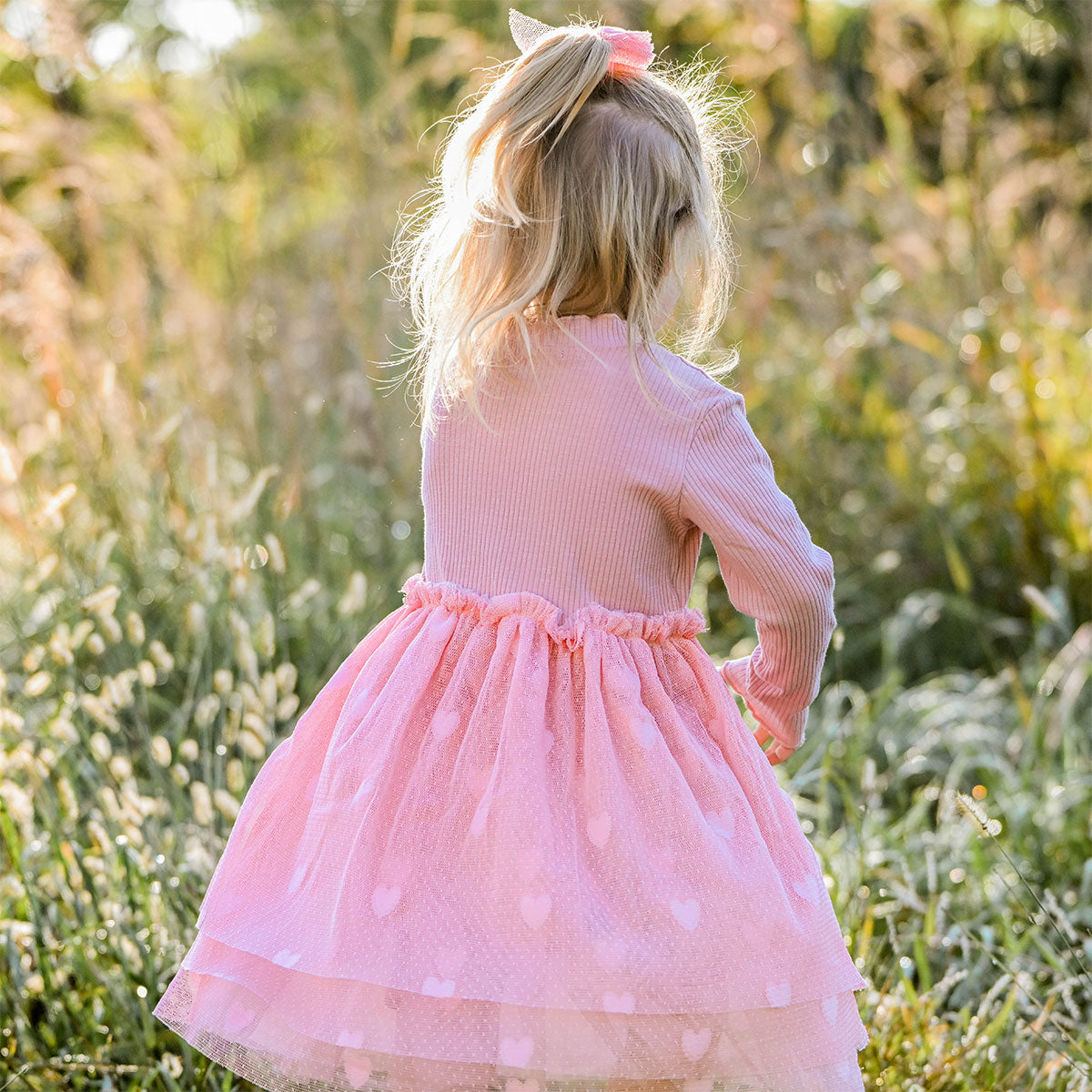 oh baby! Aria Tutu Dress - Triple Ruffle Heart - Blush - Back