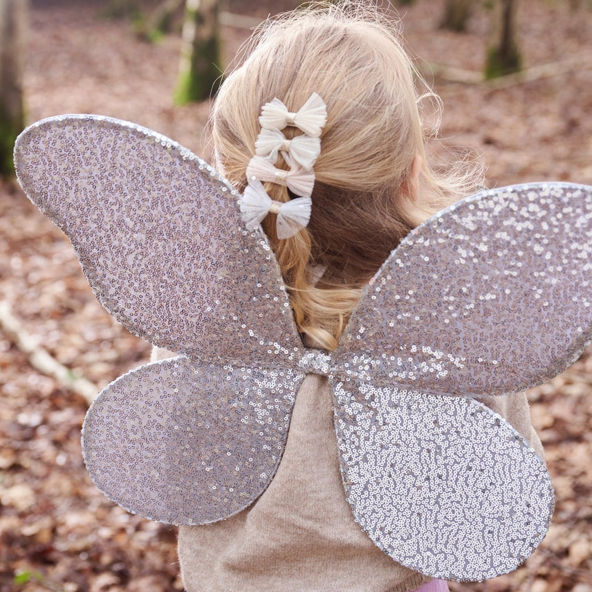 Shimmer Tulle Mini Bow Hair Clip - Lifestyle with fairy wings