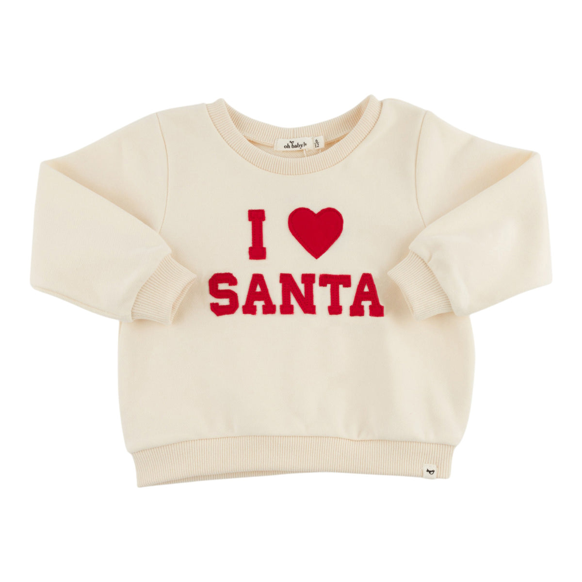 oh baby! Brooklyn Boxy Sweatshirt - "I Heart Santa" - Sugar Cookie - front
