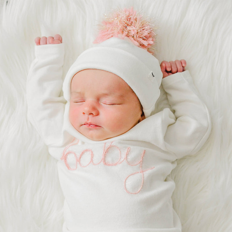 oh baby! Blush Pink/Gold Pom Hat - Cream