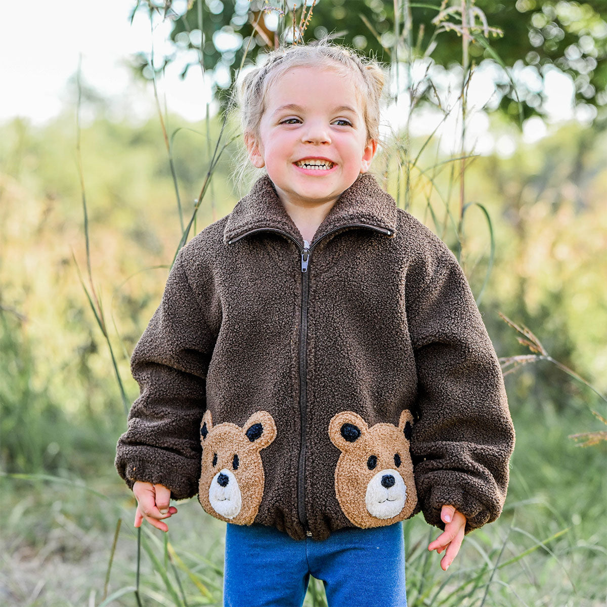 oh baby! Bear Faces Sherpa Tahoe Jacket - Chestnut