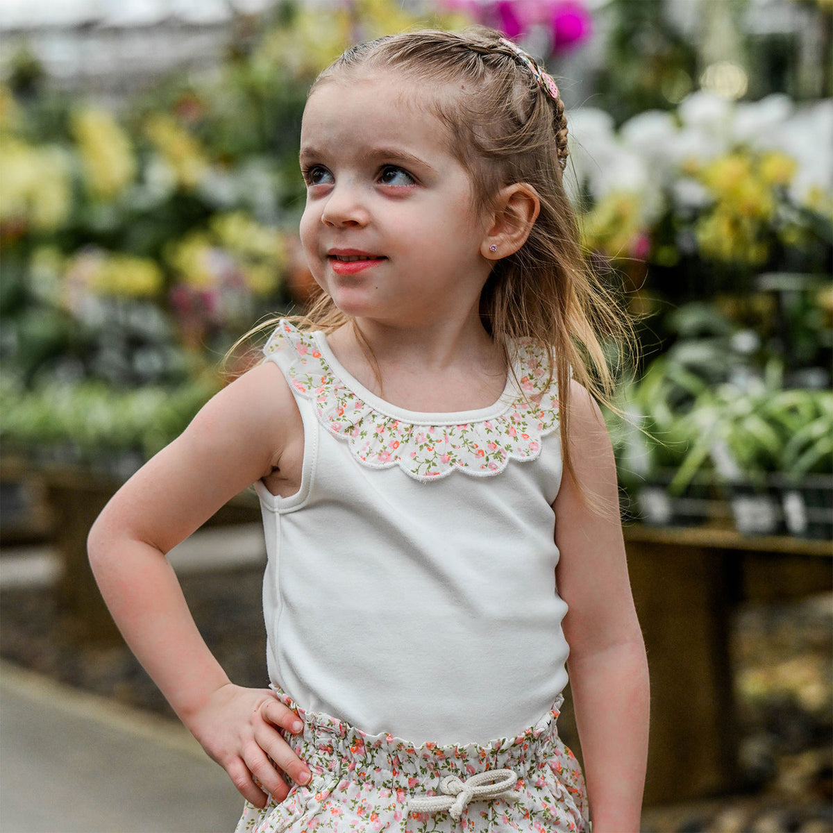 oh Baby! Bella Tank - Blush Poppy Sprig Ruffle Collar - Oyster - Lifestyle