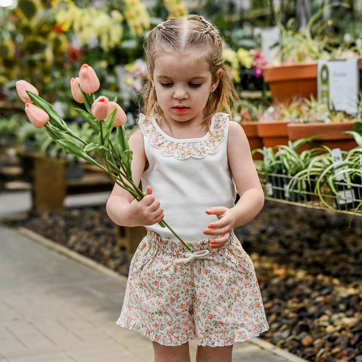 oh Baby! Bella Tank - Blush Poppy Sprig Ruffle Collar - Oyster with poppy Sprig Blush Shorts - Lifestyle