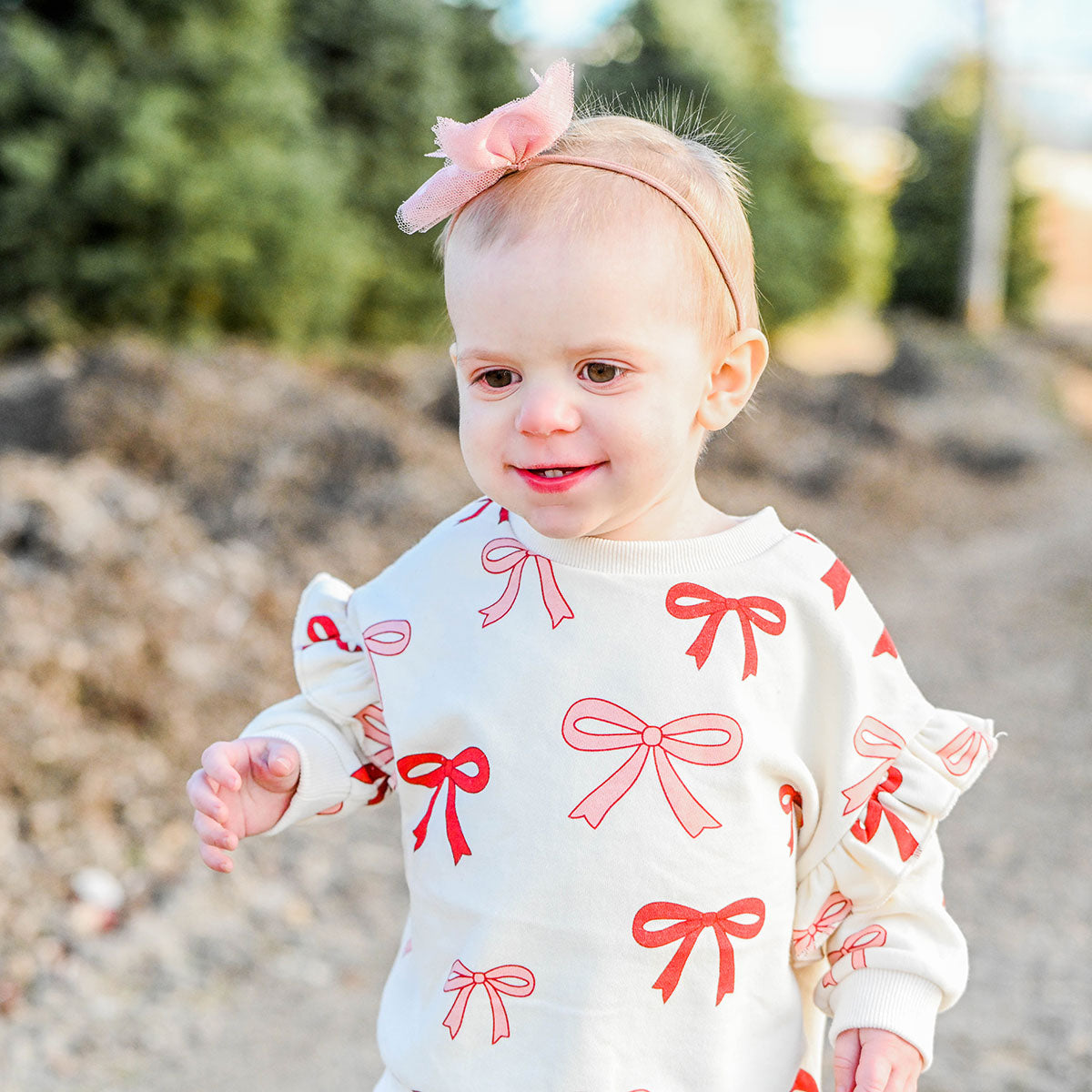 oh baby! Ruffle Slouch Sweatshirt - Pink Cherry Bows - Natural