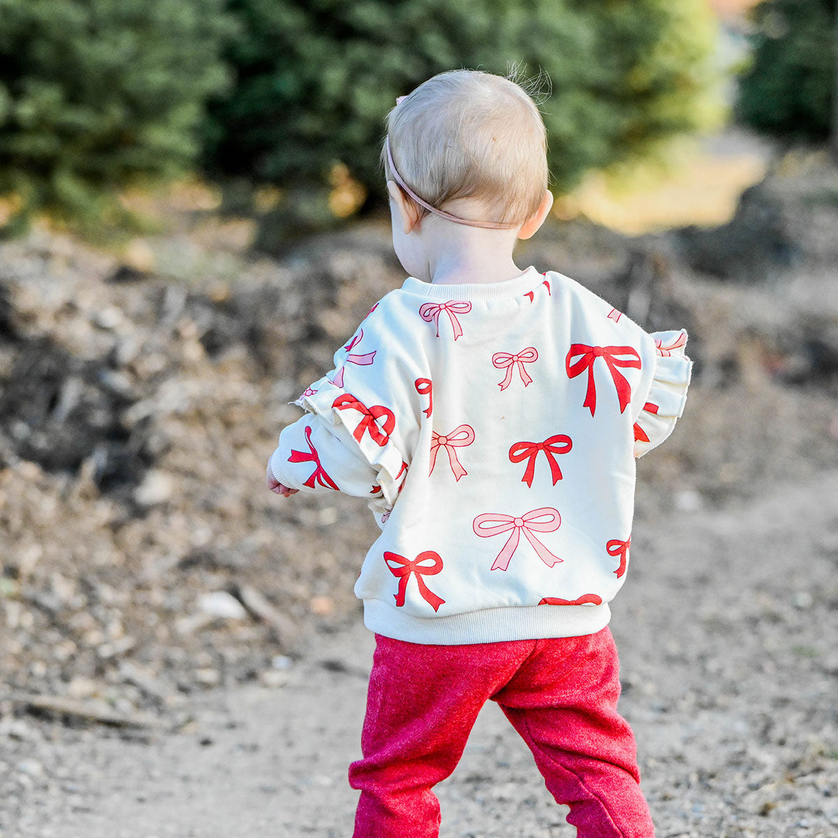oh baby! Ruffle Slouch Sweatshirt - Pink Cherry Bows - Natural - Lifestyle Back