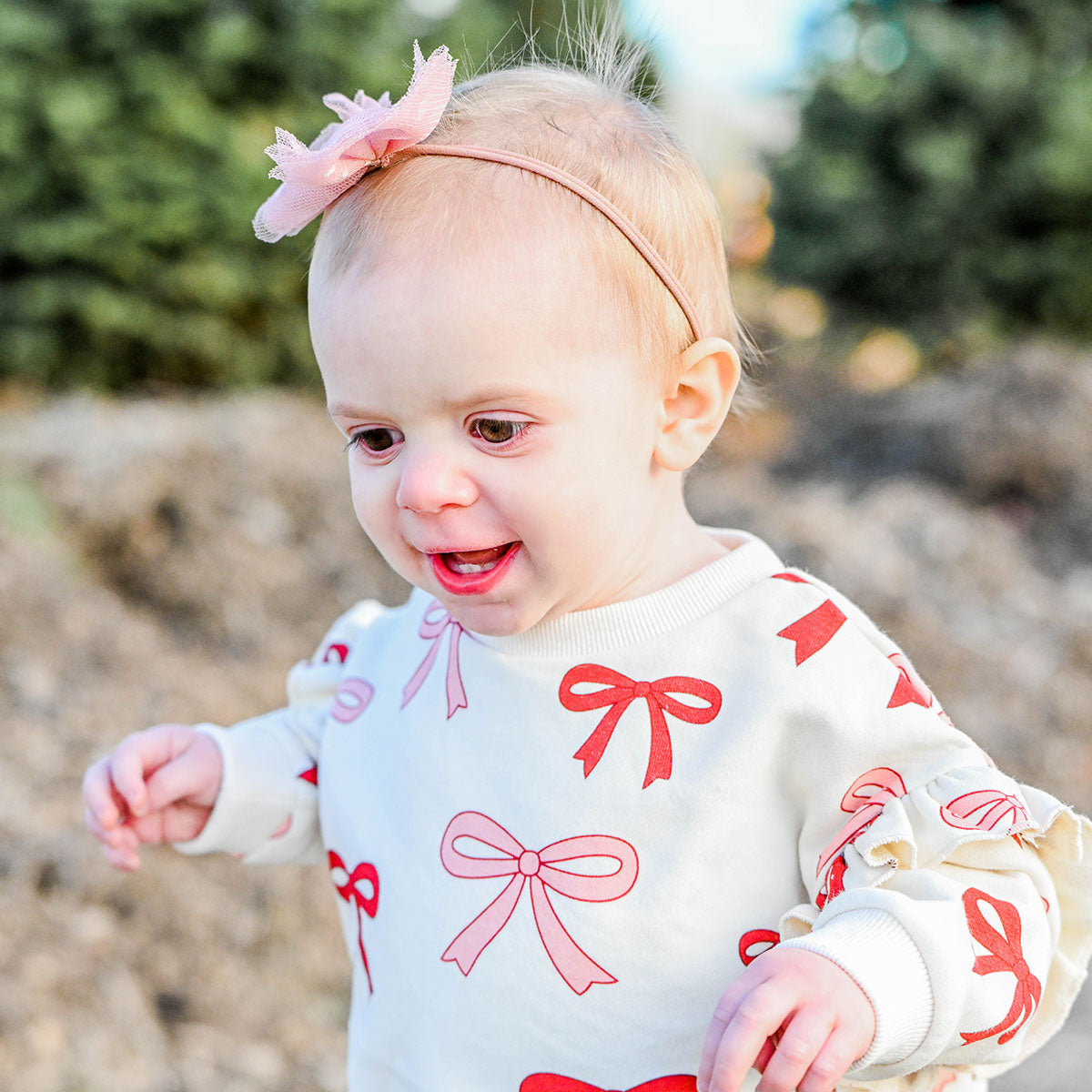 oh baby! Ruffle Slouch Sweatshirt - Pink Cherry Bows - Natural
