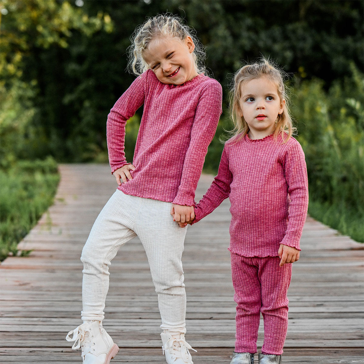 oh baby! Wide Rib Lettuce Edge Long Sleeve Mock Neck Top - Berry - girls