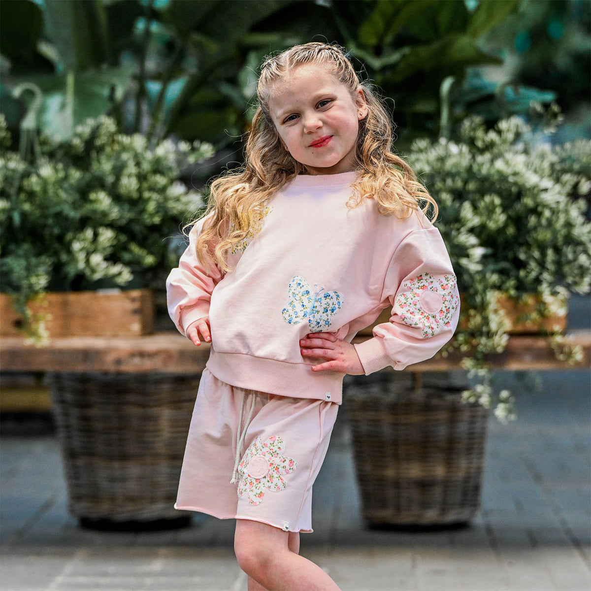 oh baby! Charlie Roll-Edge Shorts - Poppy Sprig Daisy - Pale Pink - oh baby!