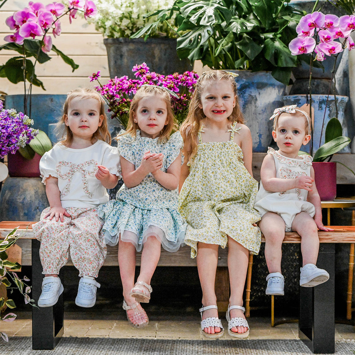 Blossom and Bunnies Lifestyle-Girls Poppy Sprig on Bench