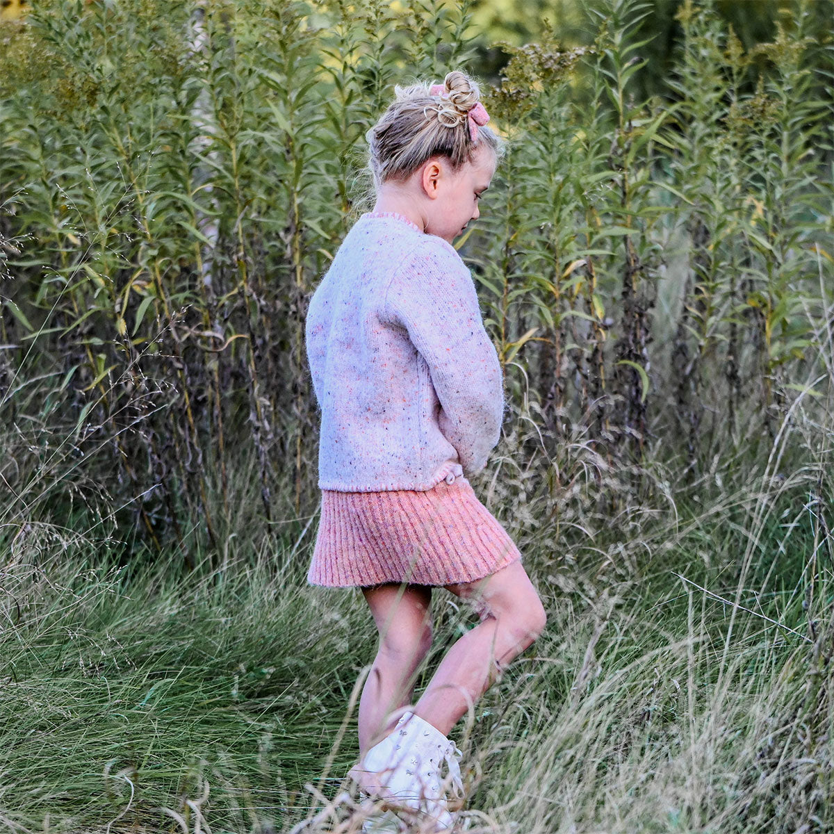 oh baby! Speckled Roll-Edge Knitted Pullover Sweater - Big Bow - Pale Pink - oh baby!