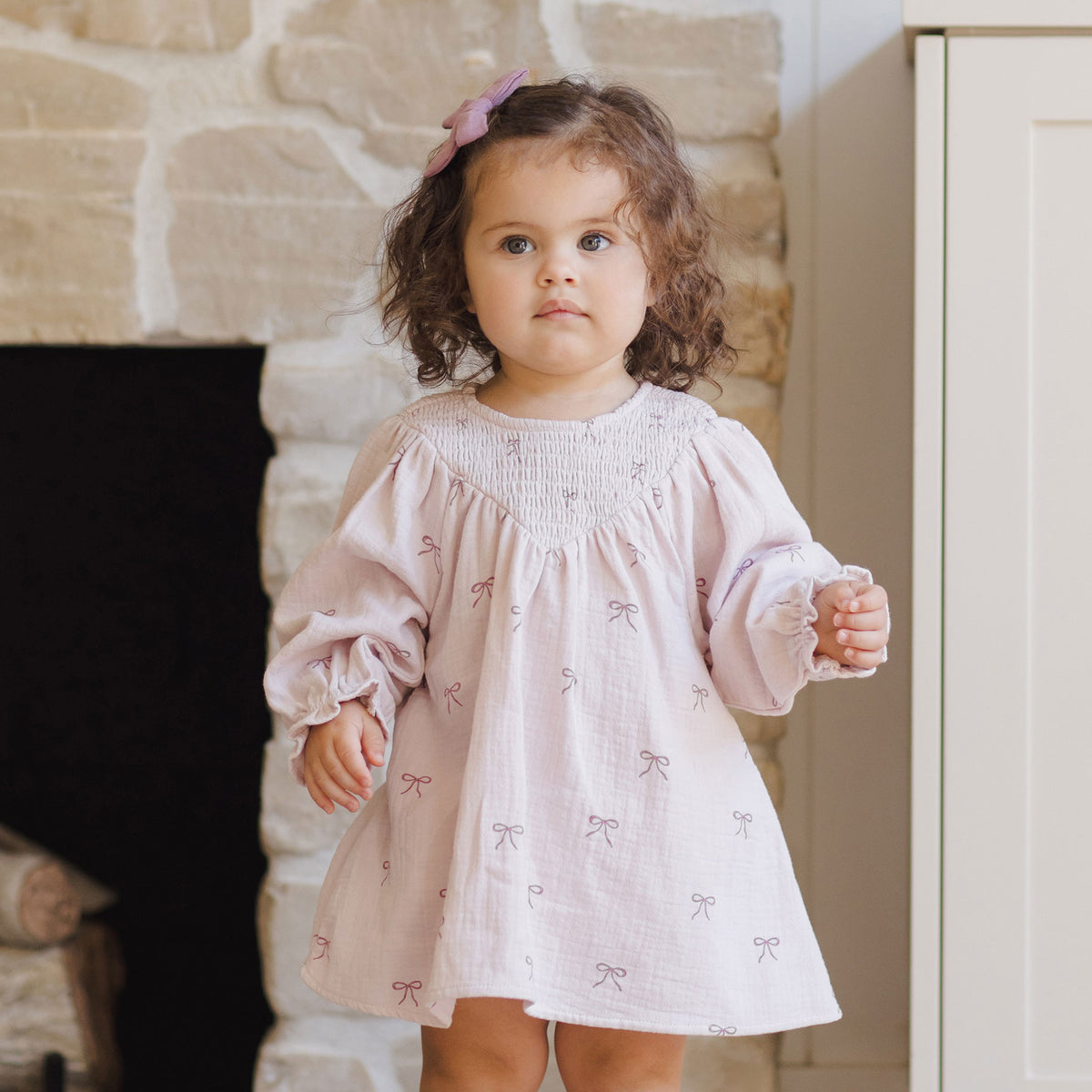 Quincy Mae V Smocked Dress - Bows - Lilac