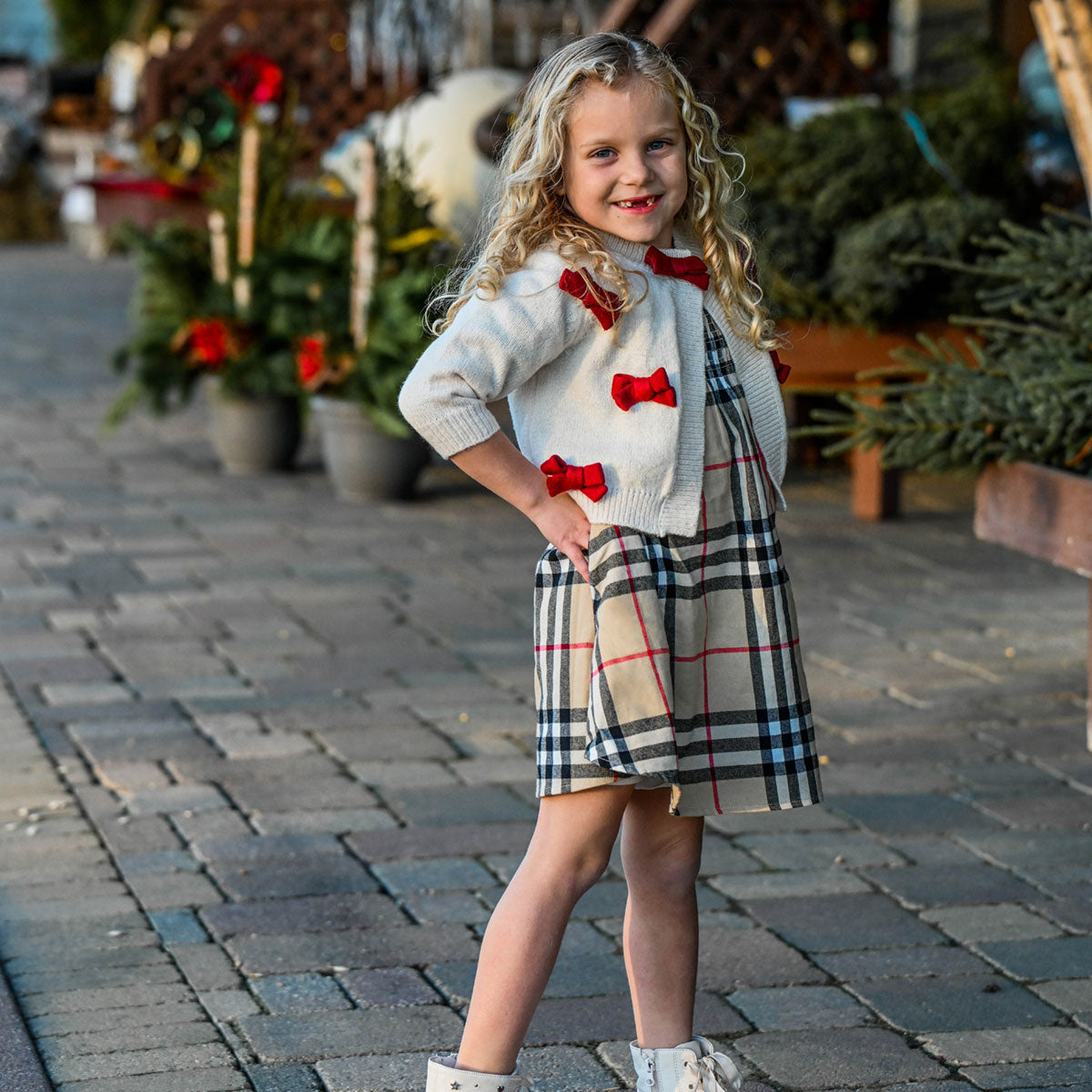 oh baby! Scandi Knit Cardigan - Berry Bows - Cream - Lifestyle