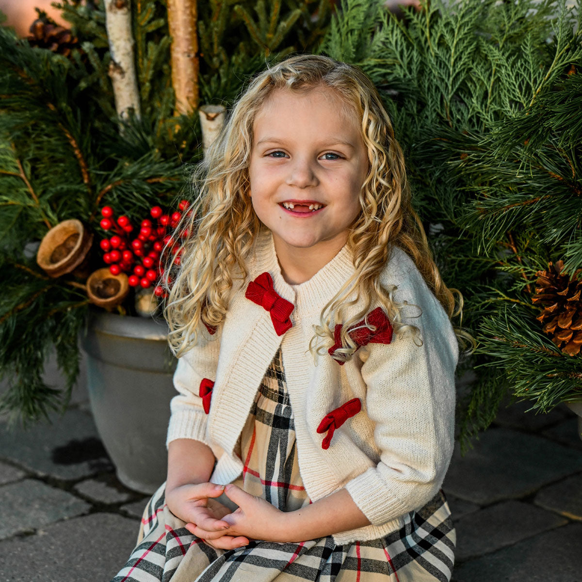 oh baby! Scandi Knit Cardigan - Berry Bows - Cream - Lifestyle Sitting