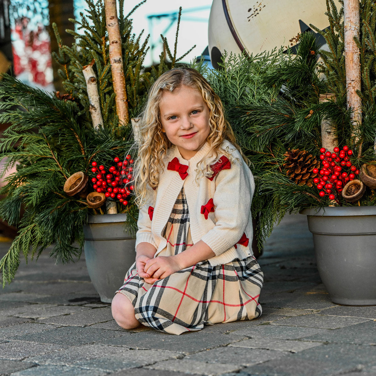 oh baby! Scandi Knit Cardigan - Berry Bows - Cream - Holiday