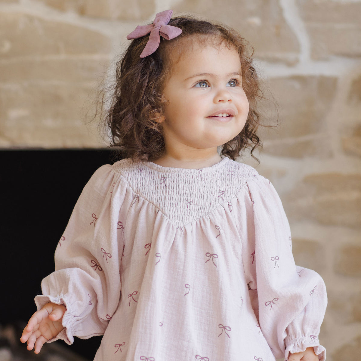 Quincy Mae V Smocked Dress - Bows - Lilac
