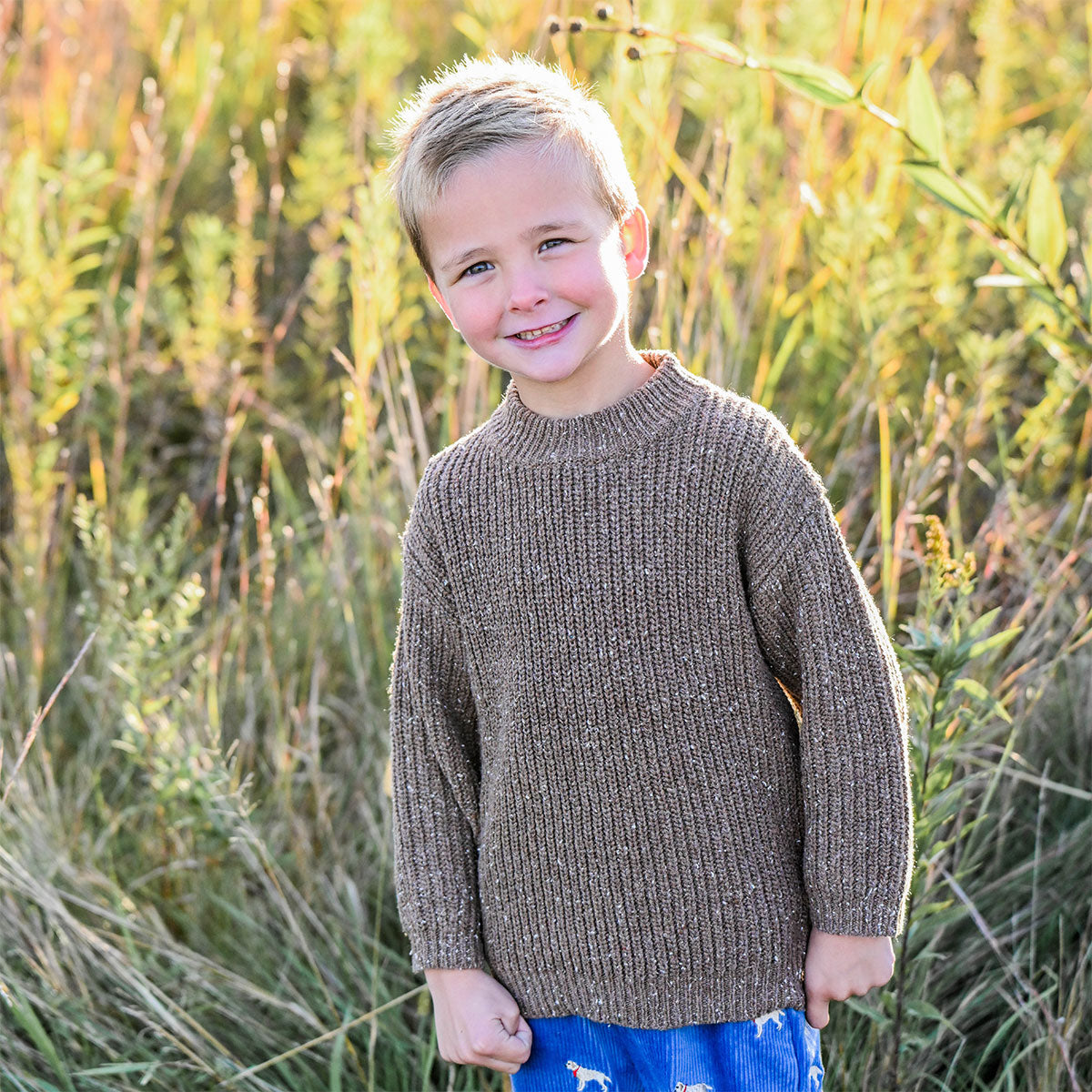 oh baby! Speckle Knit Grandpa Knitted Pullover Sweater - Chocolate