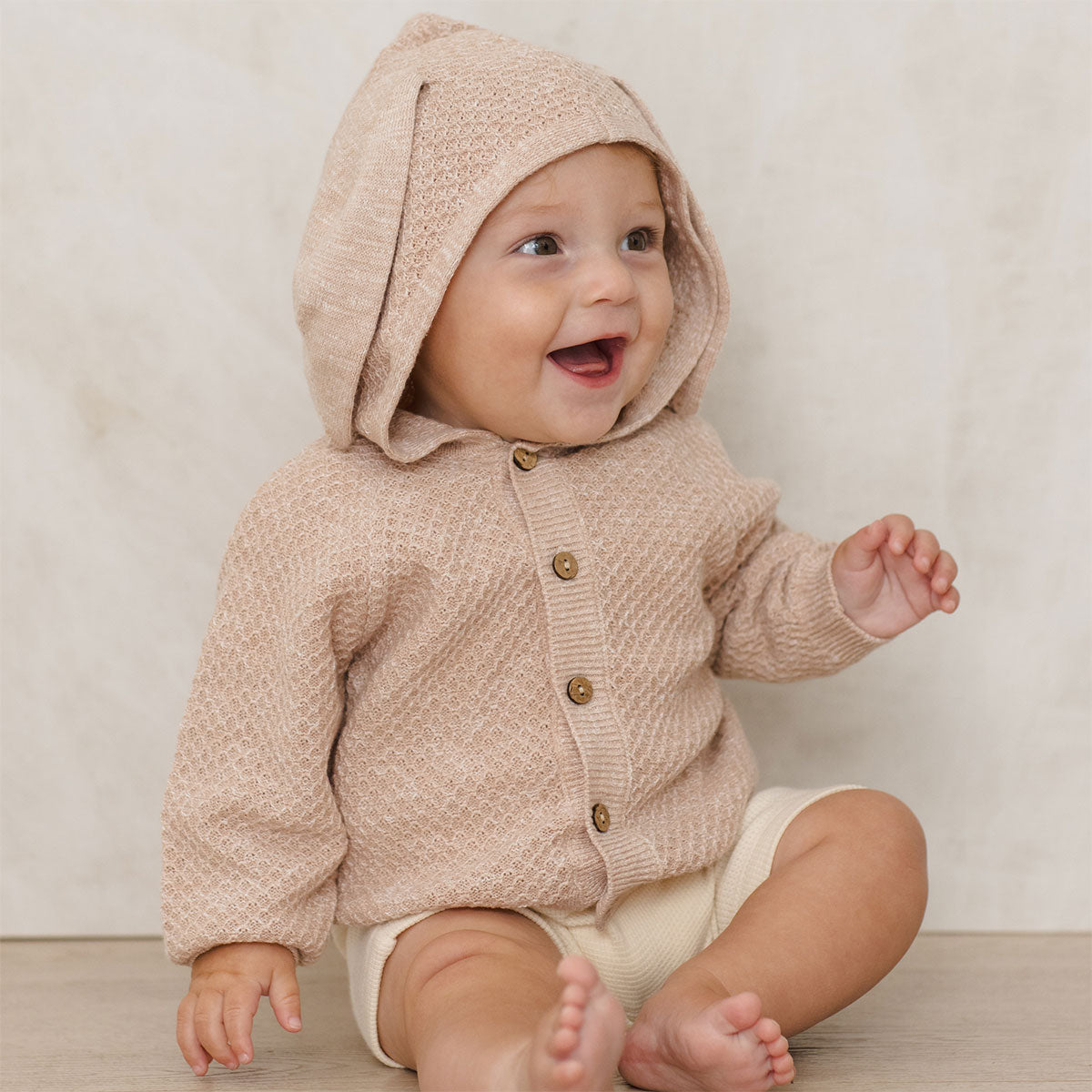 Quincy Mae Bunny Knit Sweater - Heathered Latte - Lifestyle