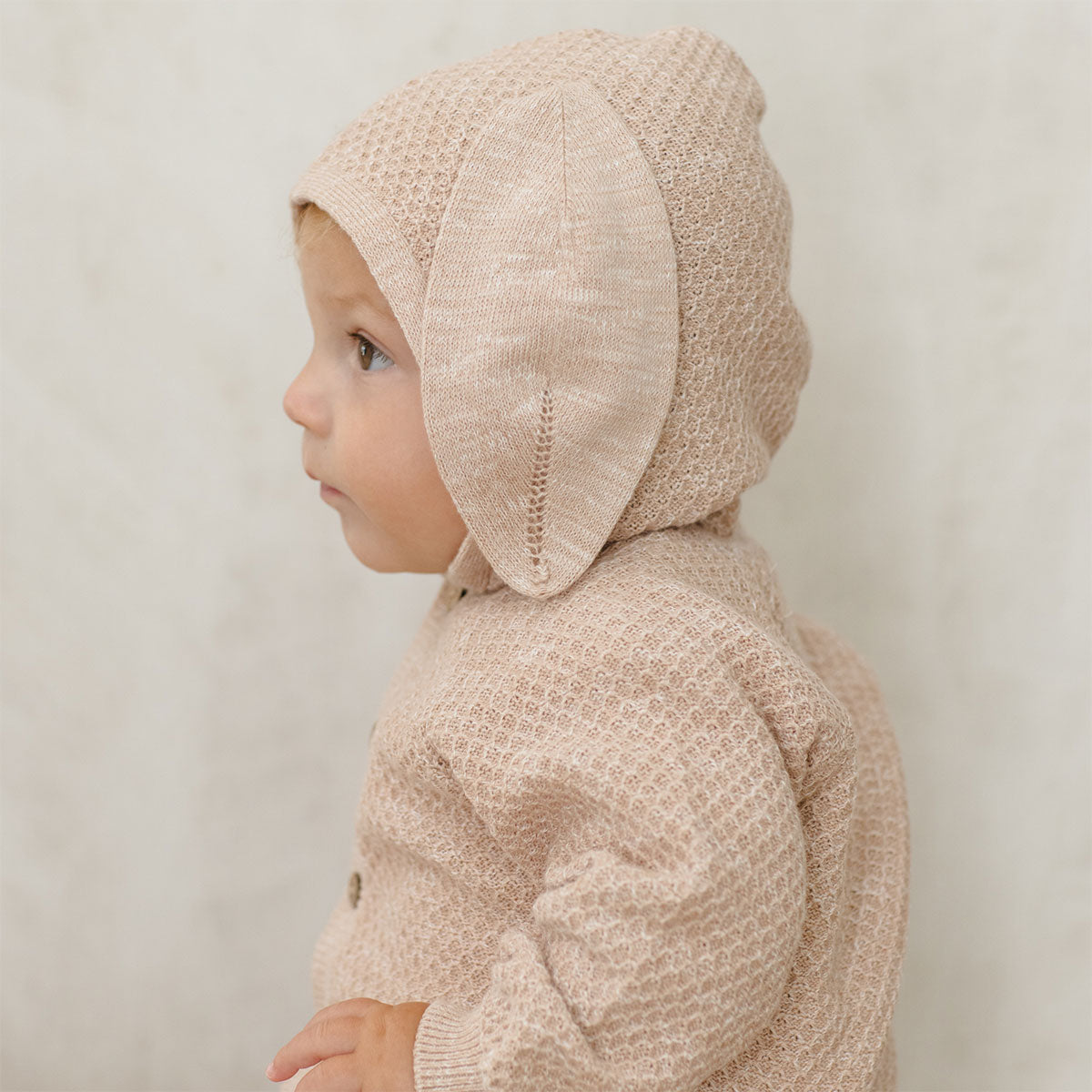 Quincy Mae Bunny Knit Sweater - Heathered Latte - Side