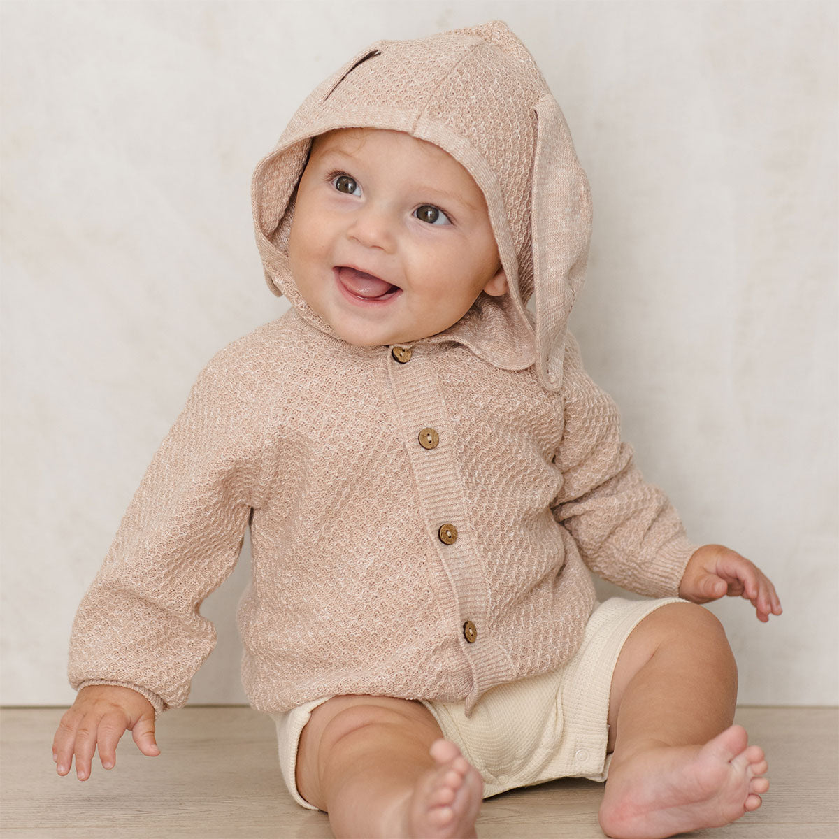 Quincy Mae Bunny Knit Sweater - Heathered Latte - Lifestyle