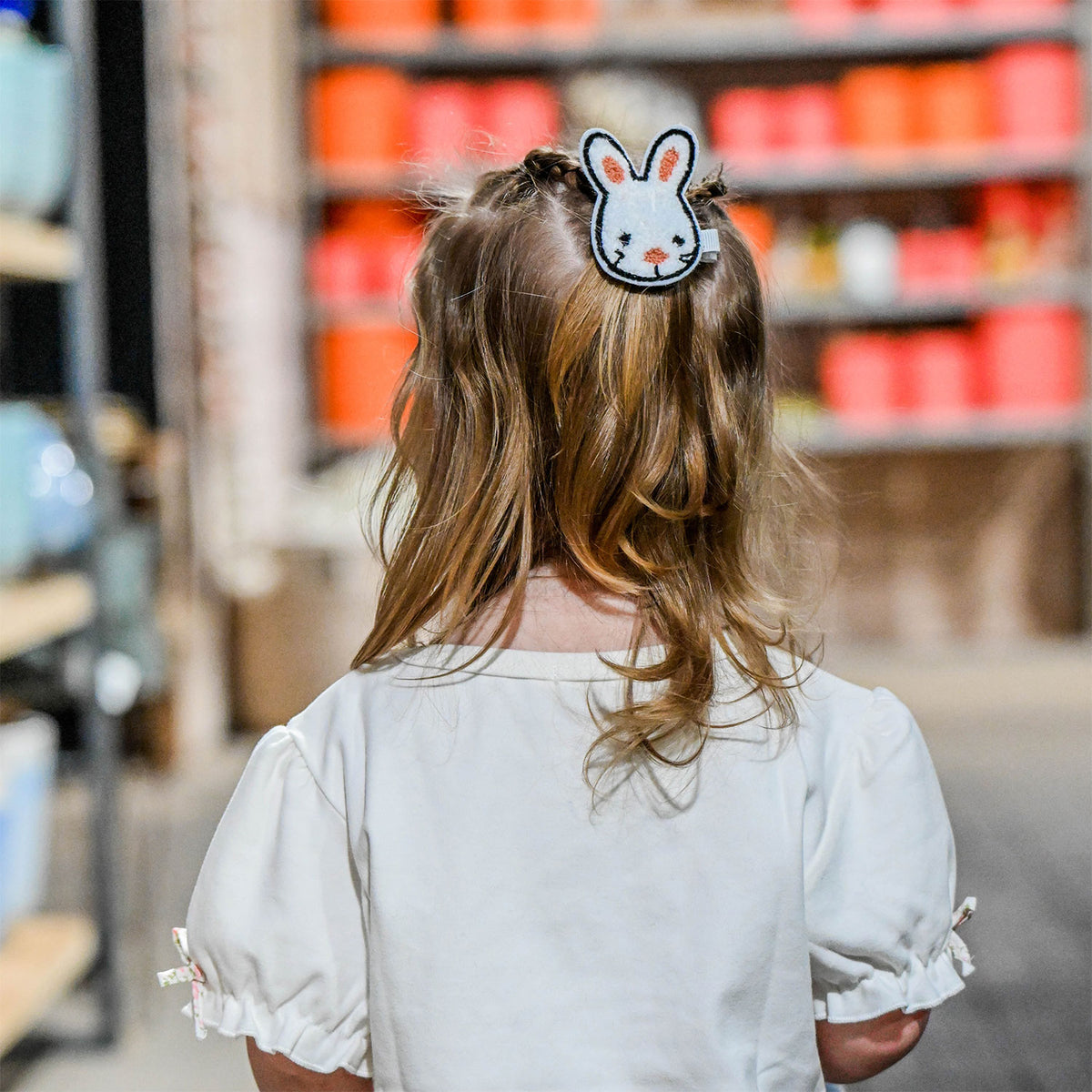 oh baby! Chenille Patch on Grosgrain Clip - Bunny - White - Lifestyle