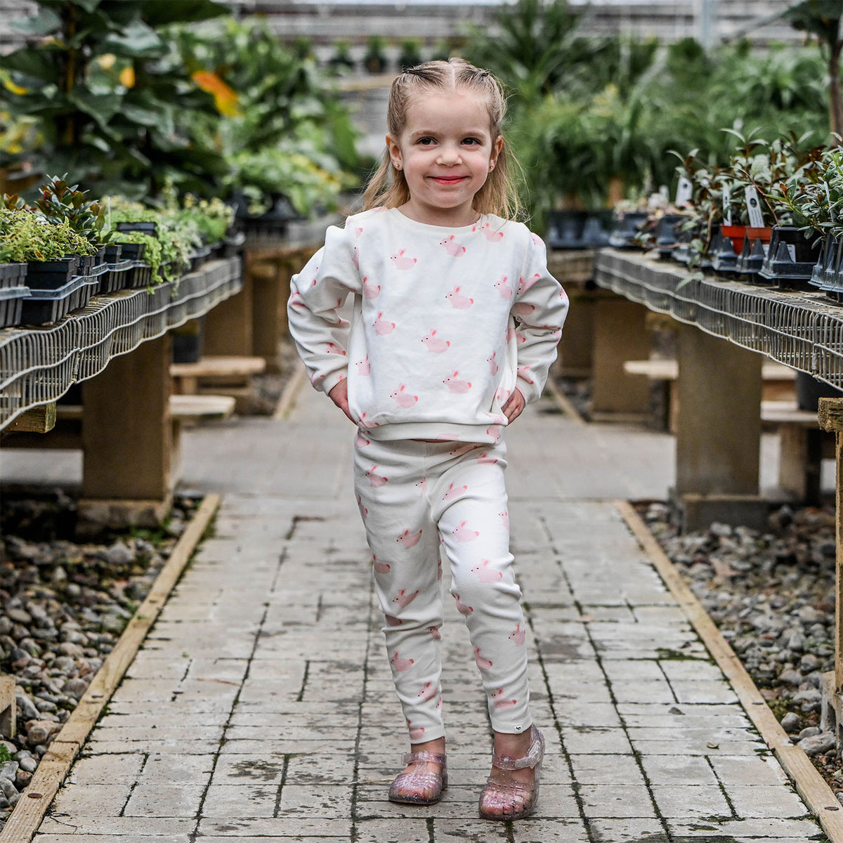 oh baby! Brooklyn Boxy Sweatshirt - Pink Bunnies Print - Oyster - with Matching Leggings