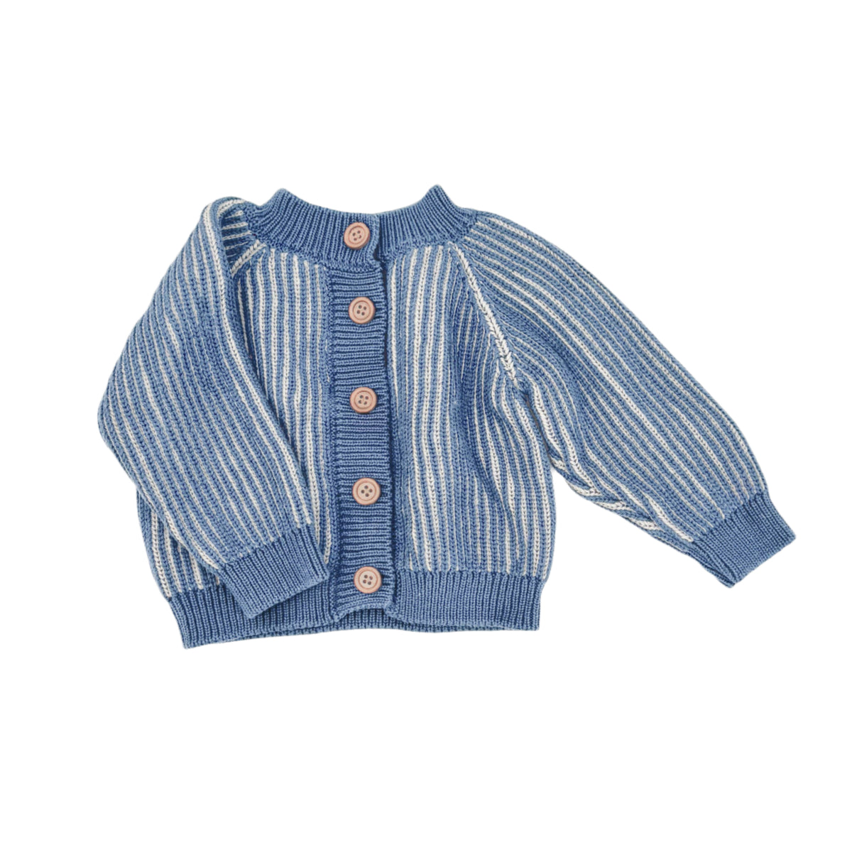 The Blueberry Hill Cotton Brioche Cardigan - Dusty Blue Stripe