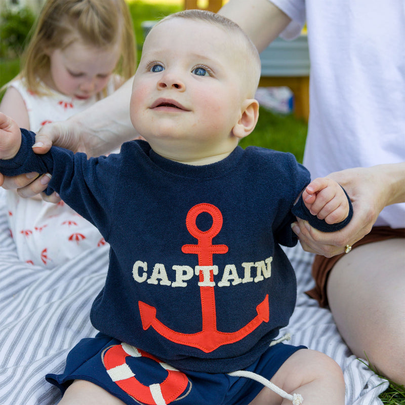 oh baby! Brooklyn Boxy Sweatshirt - Captain with Anchor - Navy