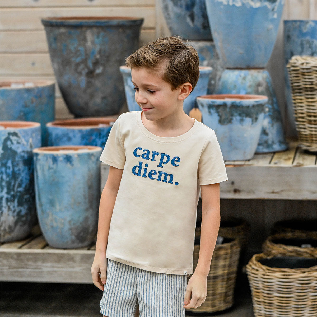 oh baby! Raw Edge Short Sleeve Tee - "carpe diem." Print - Natural - Lifestyle