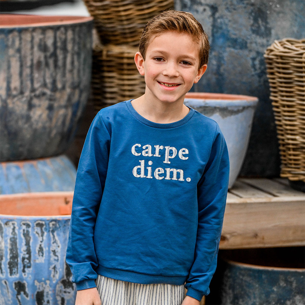 oh baby! Brooklyn Boxy Sweatshirt - "carpe diem." Print - French Blue - Lifestyle