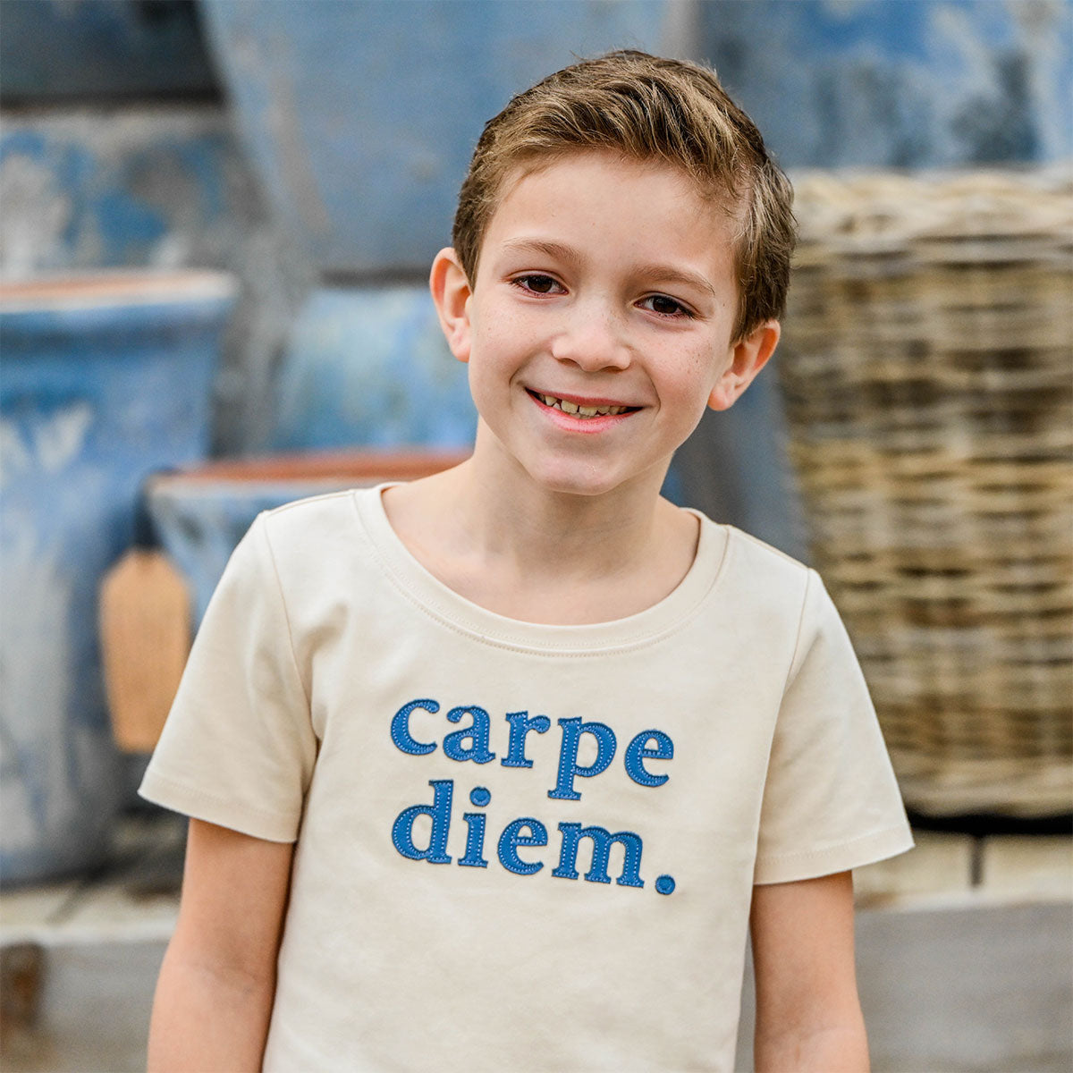 oh baby! Raw Edge Short Sleeve Tee - "carpe diem." Print - Natural - Lifestyle