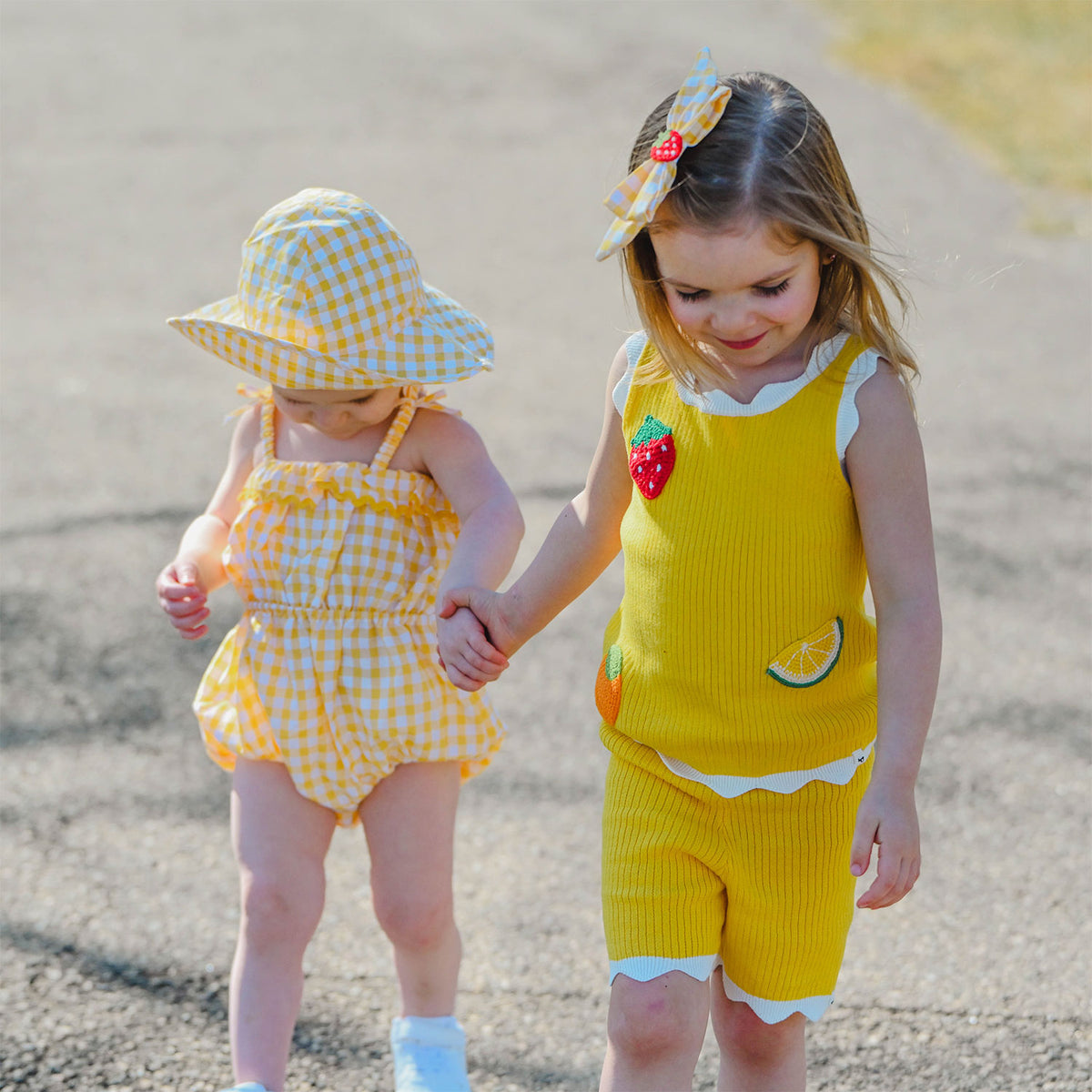 oh baby! Chloe Tank & Short Set - and  Harriet Romper - Lemon - Lifestyle