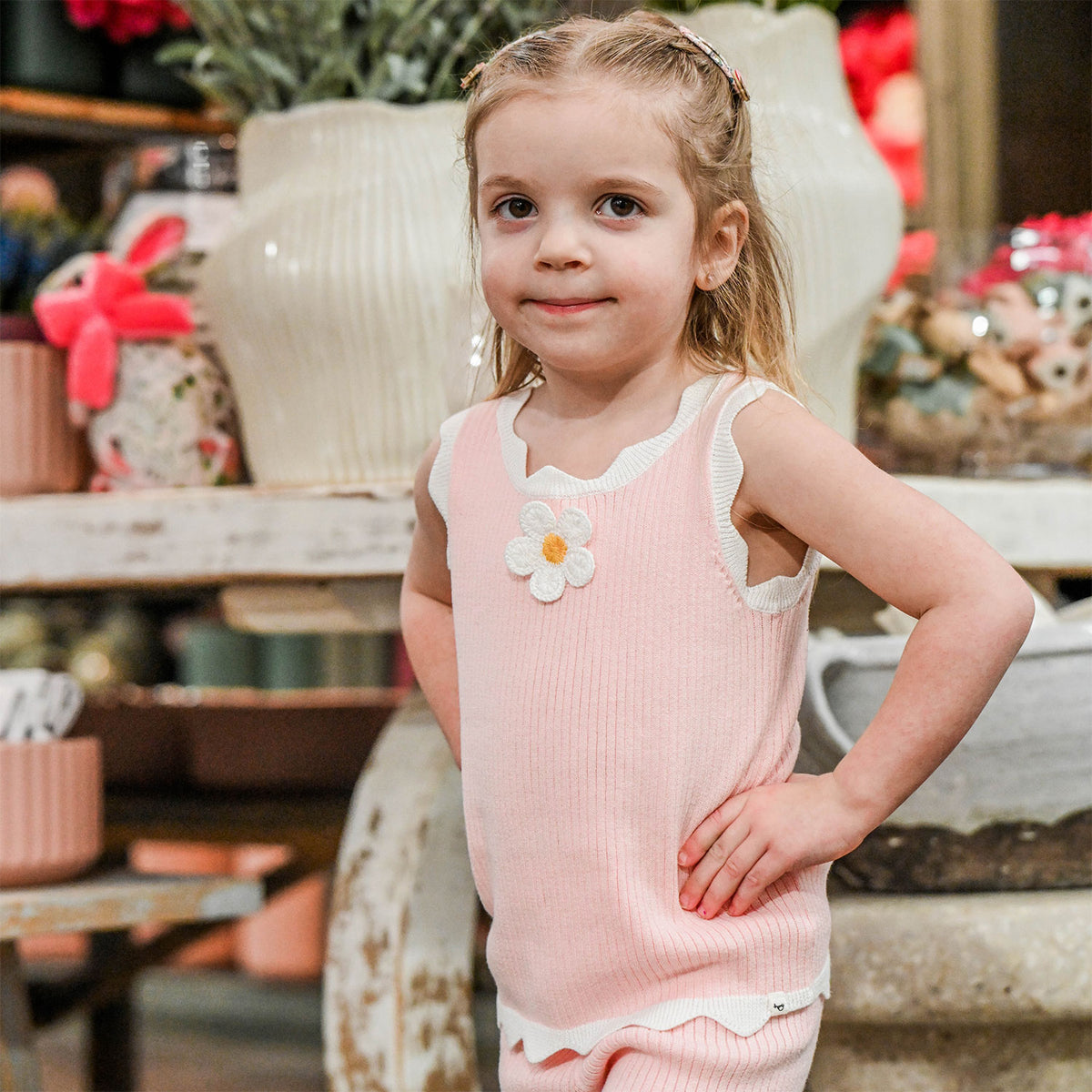 oh baby! Chloe Tank and Short Set - Crochet Daisies - Pink - Lifestyle - Close Up