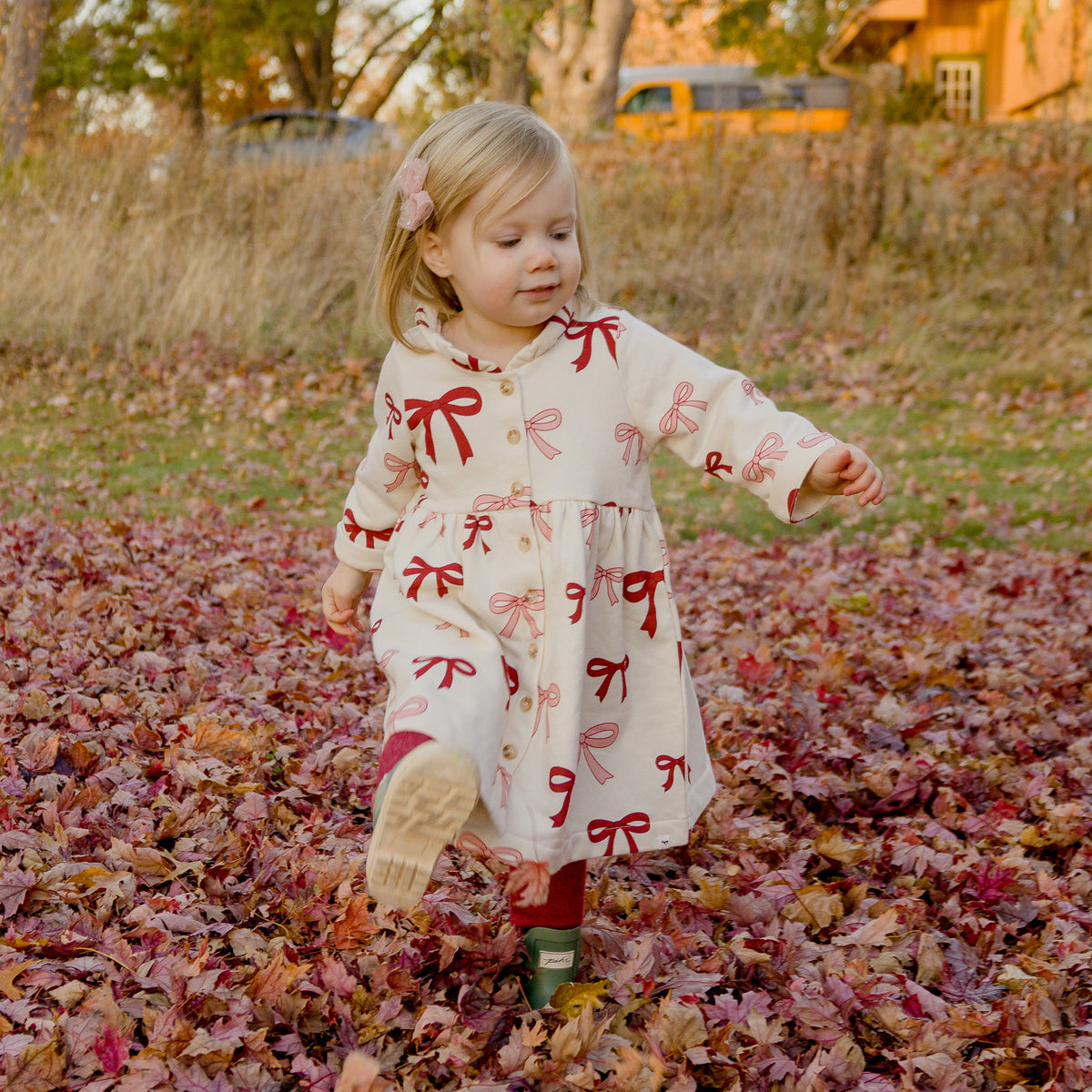 oh baby! French Terry Ivy Dress - Pink Cherry Bows - Natural - Lifestyle