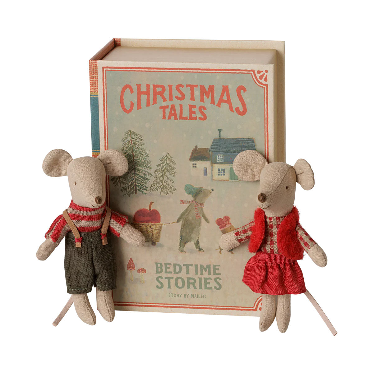 Maileg Christmas Twin Mice, Little Brother and Little Sister in Book - Side