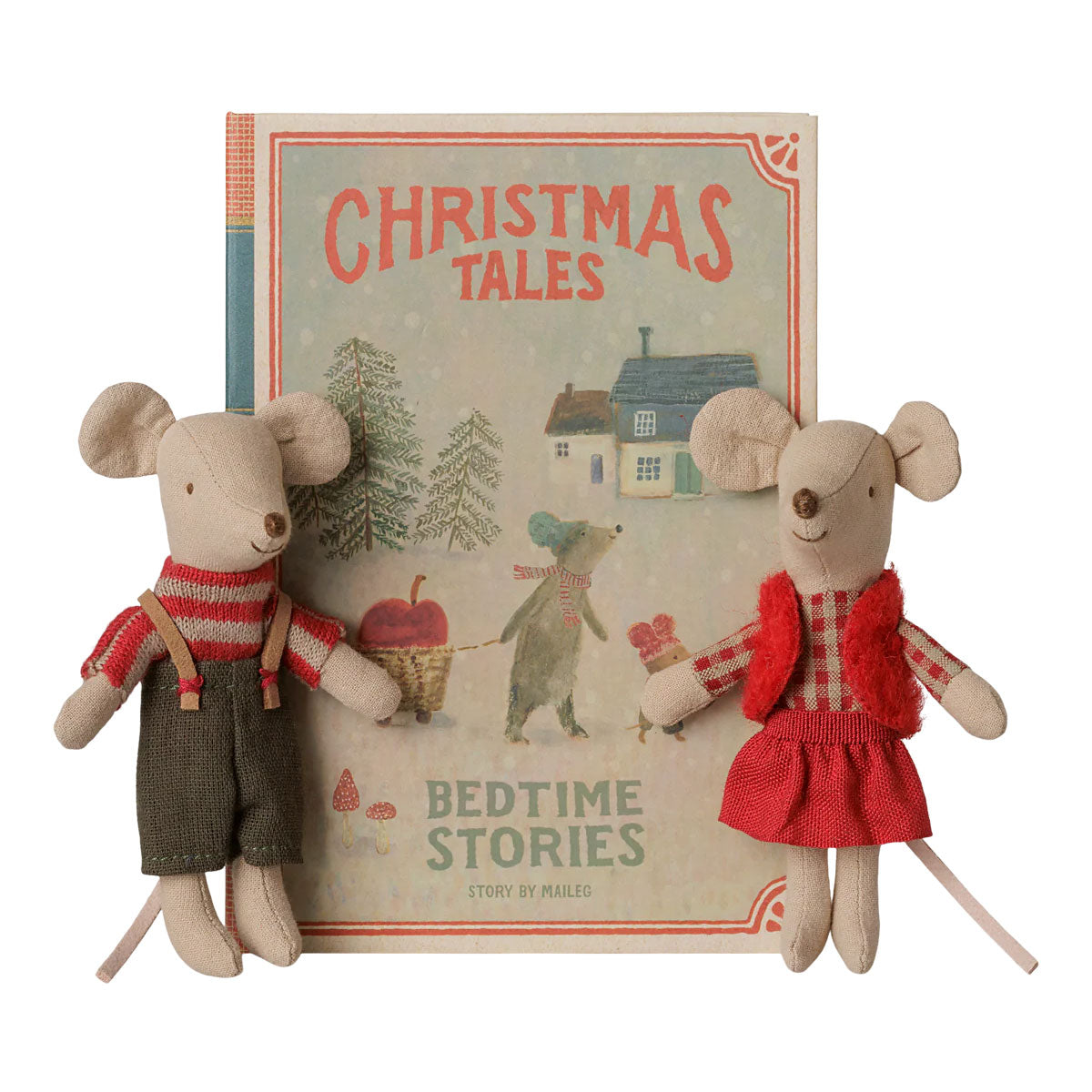 Maileg Christmas Twin Mice, Little Brother and Little Sister in Book