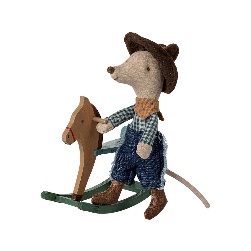 Maileg Cowboy Mouse on Rocking Horse - Little Brother
