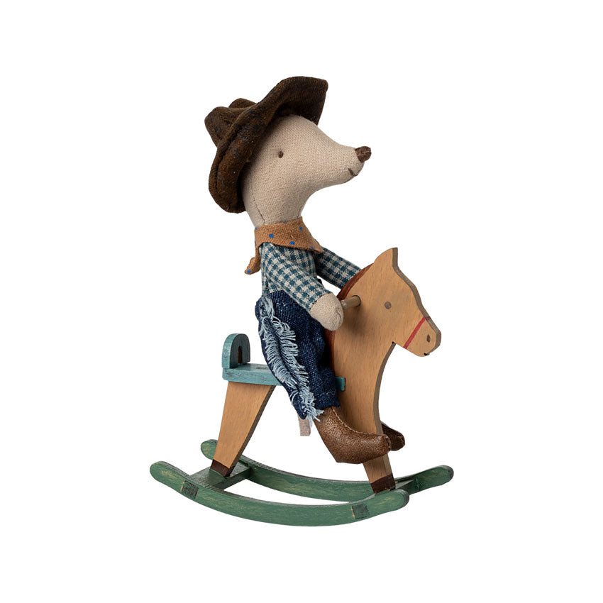 Maileg Cowboy Mouse on Rocking Horse - Little Brother