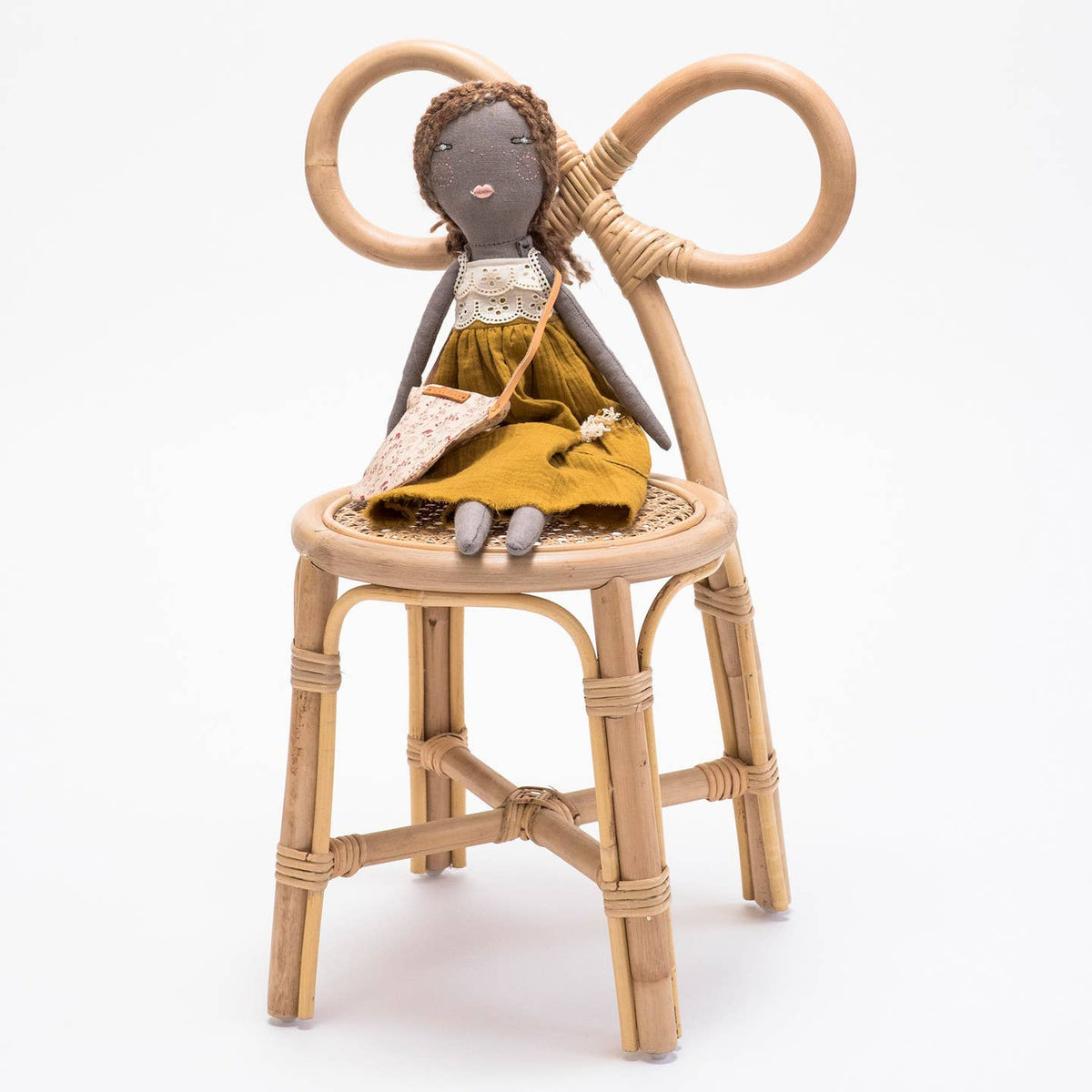 Poppie Rattan Bow Chair Set of 2 - Doll sitting
