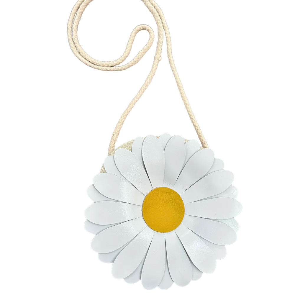Flower Daisy White Straw and Leather Bag Purse