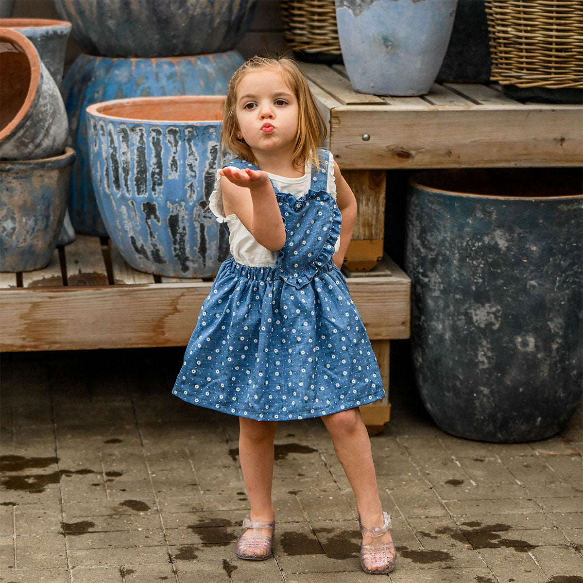 oh baby! Darling Skirtall - Sunburst Flower Print - Denim - Lifestyle - Kiss