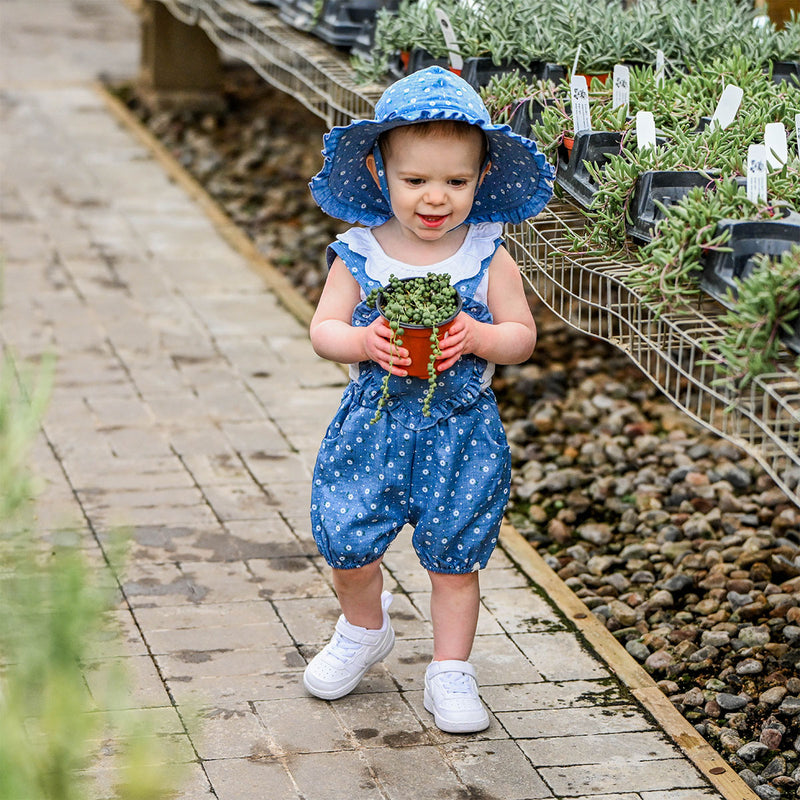 oh baby! Darling Romper - Sunburst Flower Print - Denim - Lifestyle